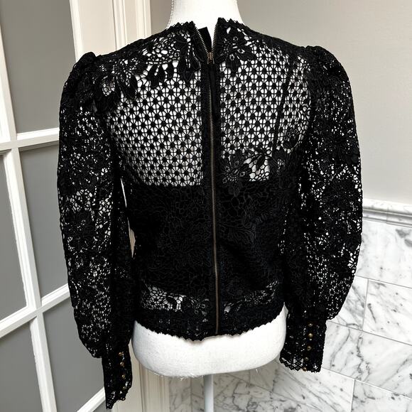 Joie Rodia Romantic Festive Holiday Semi-Sheer Lace Top Blouse Black Small - Picture 7 of 13